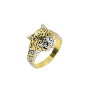 Silver and Gold Wild Cat Leopard Ring